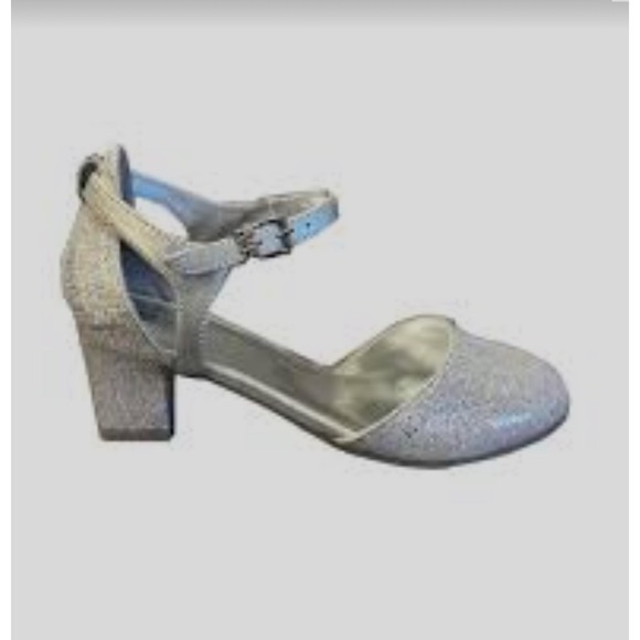 Michael Kors Glitter Heel Dress Shoes Ankle Strap Sparkle‎ Party Silver - Picture 1 of 8